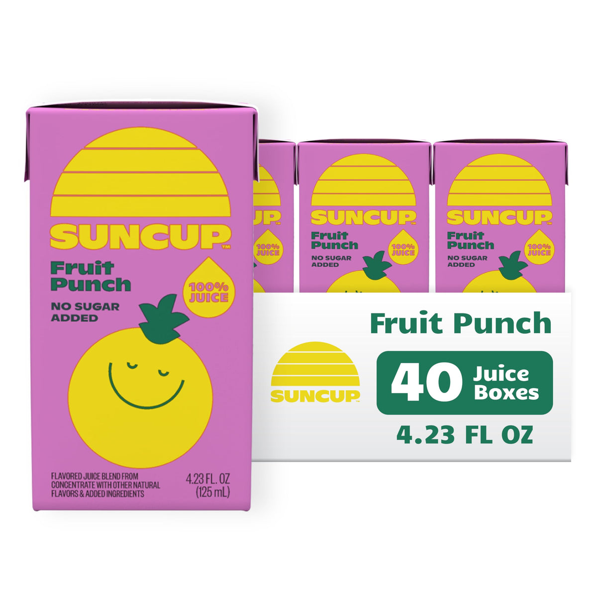 SunCup 100% Juice Boxes for Kids – No Added Sugar, No Dyes | 40 Pack Fruit Punch