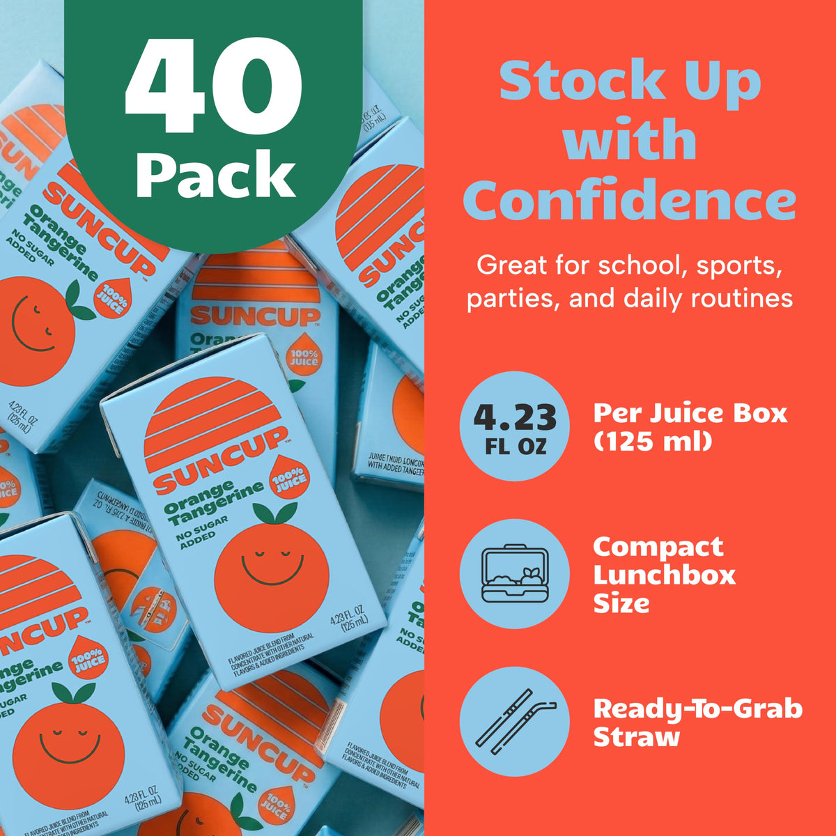 SunCup 100% Juice Boxes for Kids – No Added Sugar, No Dyes, No Preservatives | 40 Pack (4.23 oz) | Made in USA | SNAP EBT Eligible