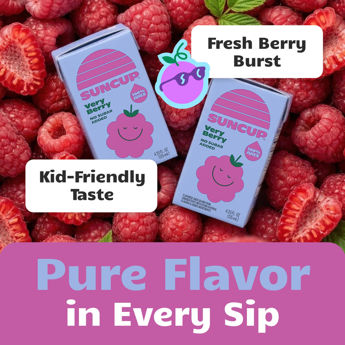 SunCup 100% Fruit Juice Boxes for Kids – No Added Sugar, No Dyes, No Preservatives | 40-Pack Very Berry
