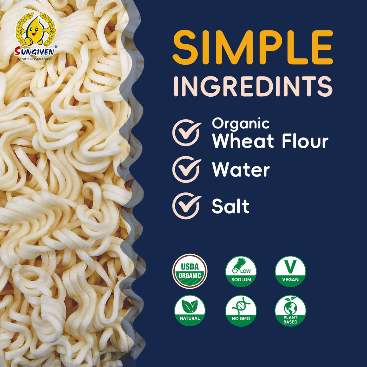 SUNGIVEN Organic Ramen Noodles – Low Sodium, Ready in 3 Minutes, No Additives