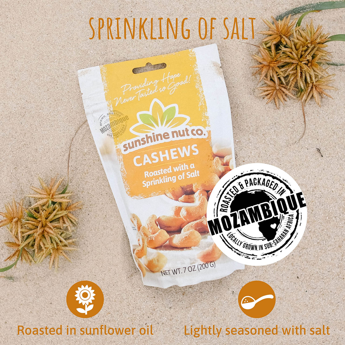 Sunshine Nut Company Whole Roasted Lightly Salted Cashews — 4 Pack, 7 oz Each | Gluten Free, Peanut Free, Vegan, GMO Free