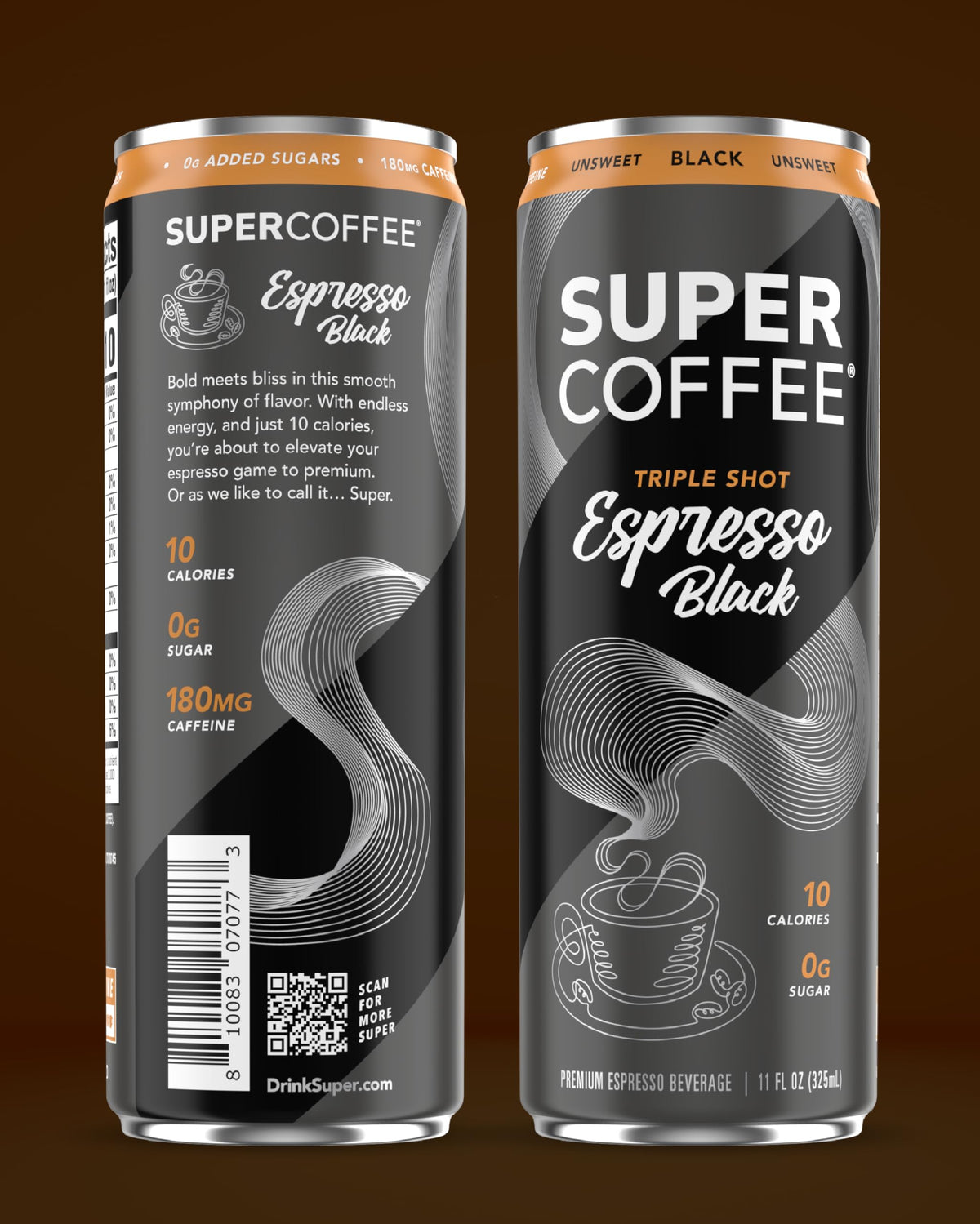 SUPER COFFEE Espresso Triple Shot Black Can - 0g Added Sugar, 10 Calories, 11oz, 12-Pack | Cold Brew Coffee Drinks