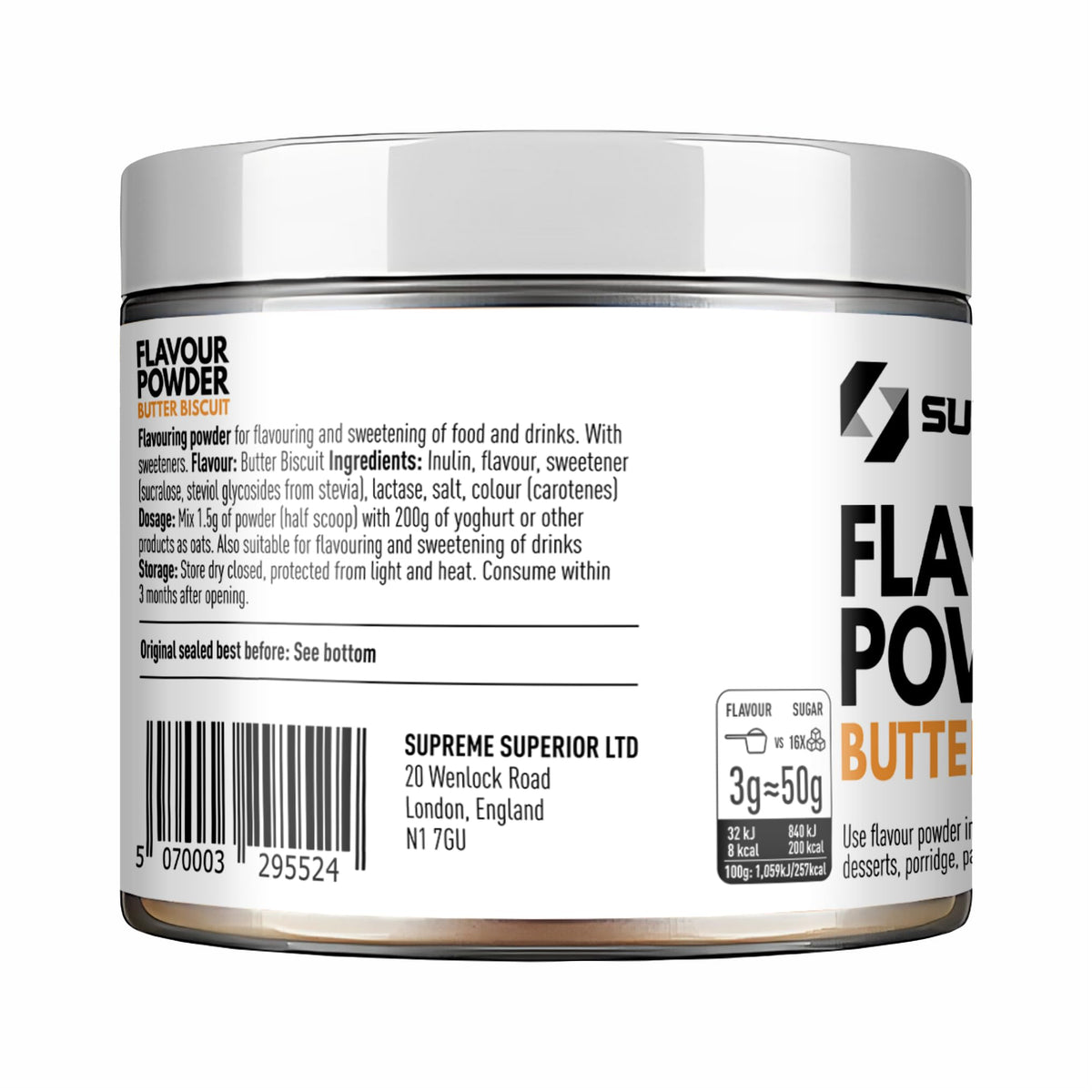 SUPRIVA Flavor Powder – 3-4 kcal/serving, Sugar-Free, High Fiber, 66 Servings (Butter Biscuit)