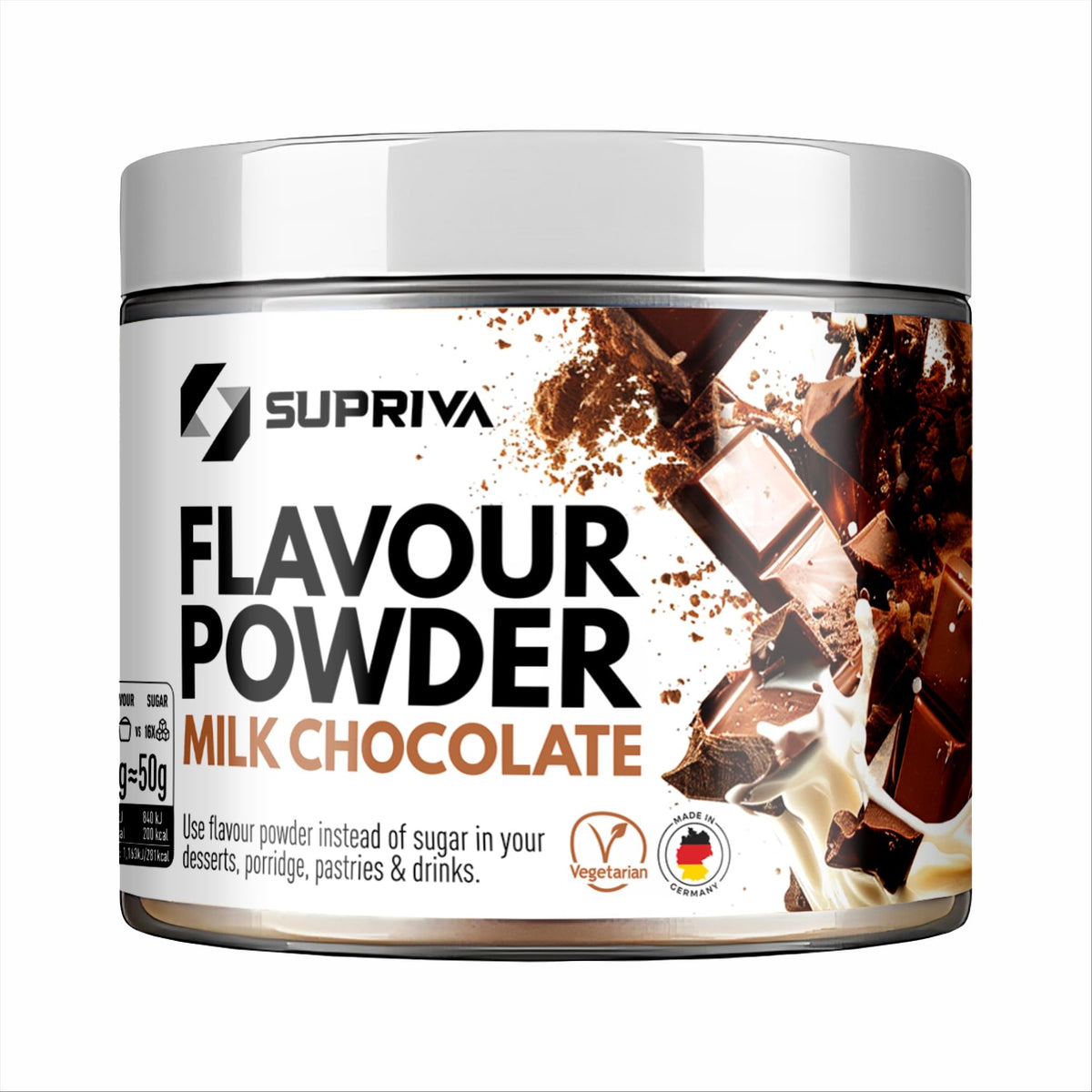 SUPRIVA Flavor Powder – Milk Chocolate, 66 Servings, 3-4 kcal per Serving, Sugar-Free, High-Fiber