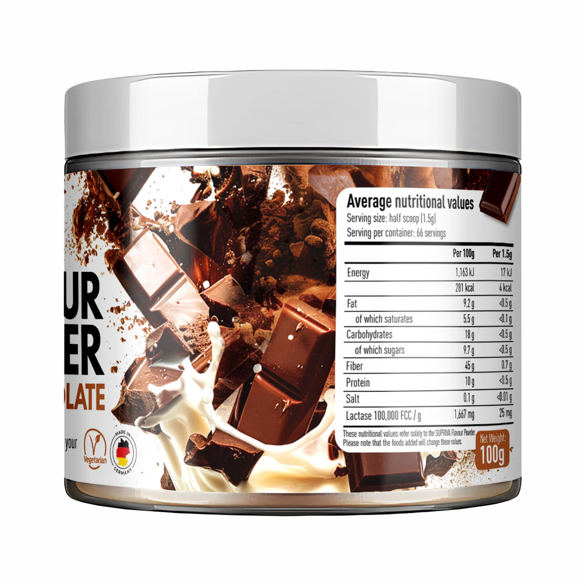 SUPRIVA Flavor Powder – Milk Chocolate, 66 Servings, 3-4 kcal per Serving, Sugar-Free, High-Fiber