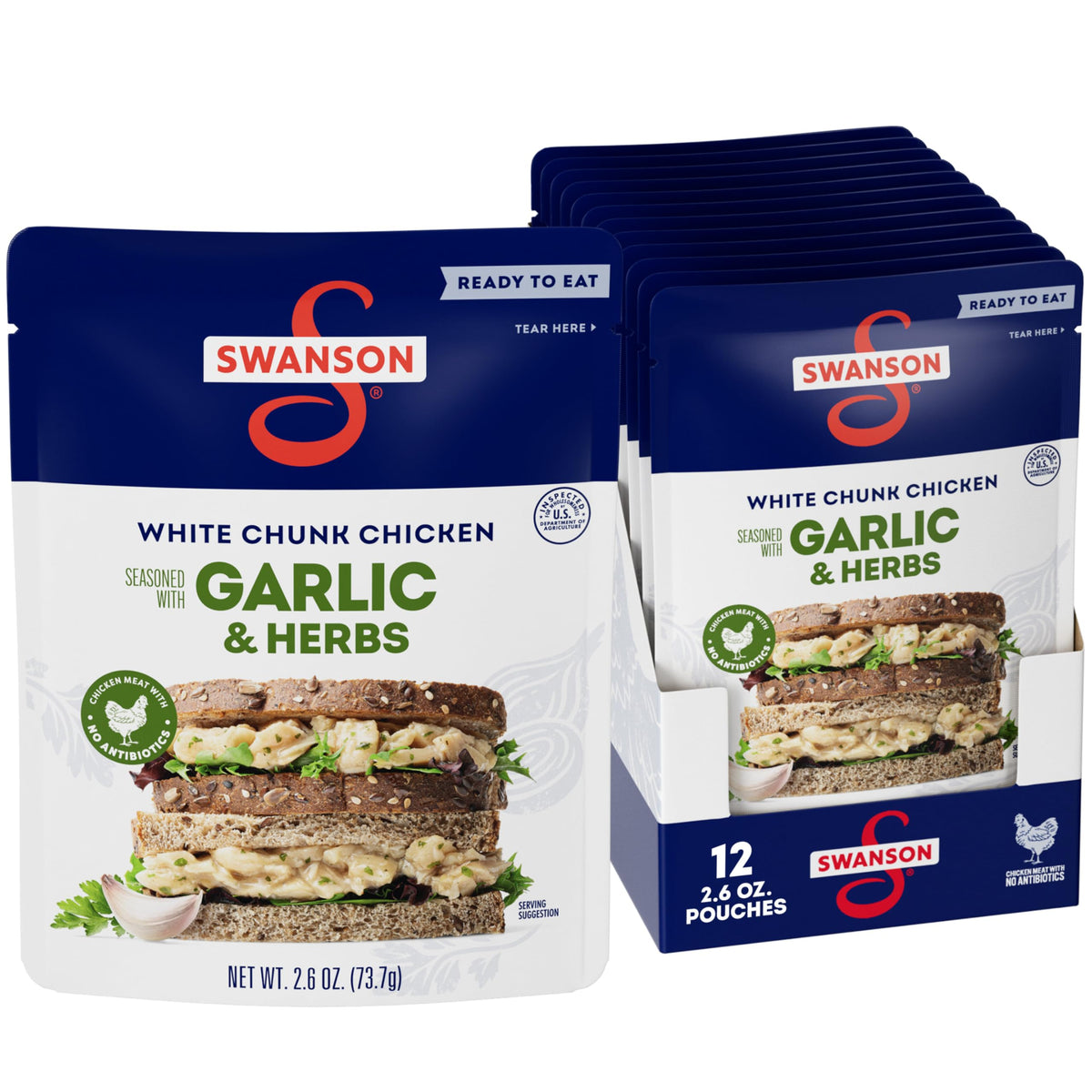 SWANSON S Garlic & Herbs White Chunk Chicken – 2.6 oz Pouch (Case of 12)
