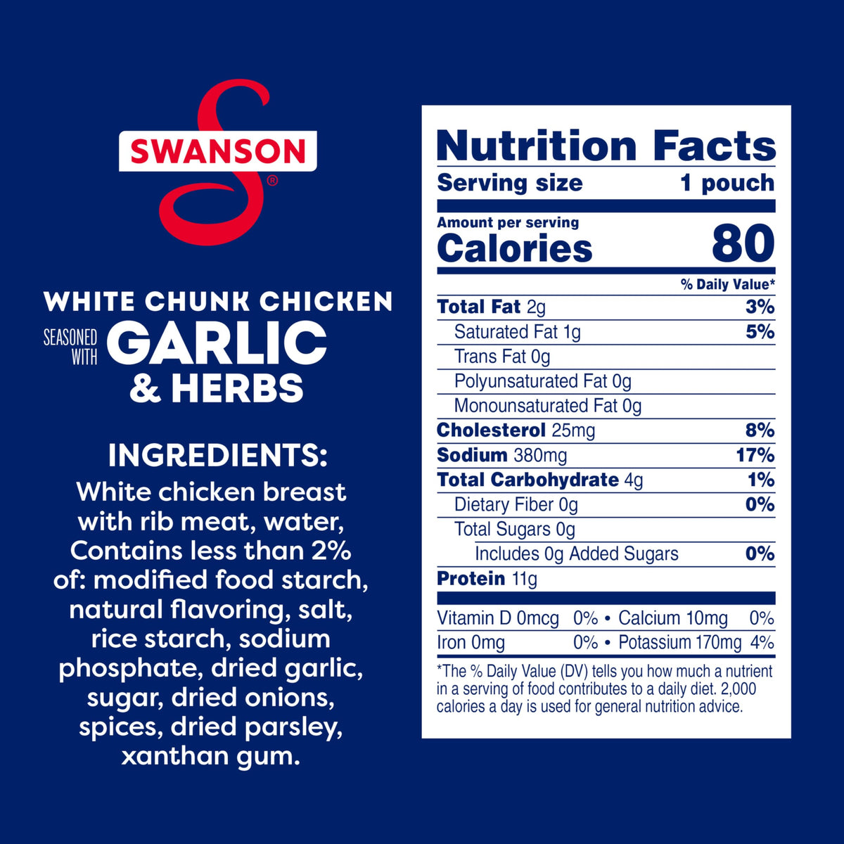 SWANSON S Garlic & Herbs White Chunk Chicken – 2.6 oz Pouch (Case of 12)