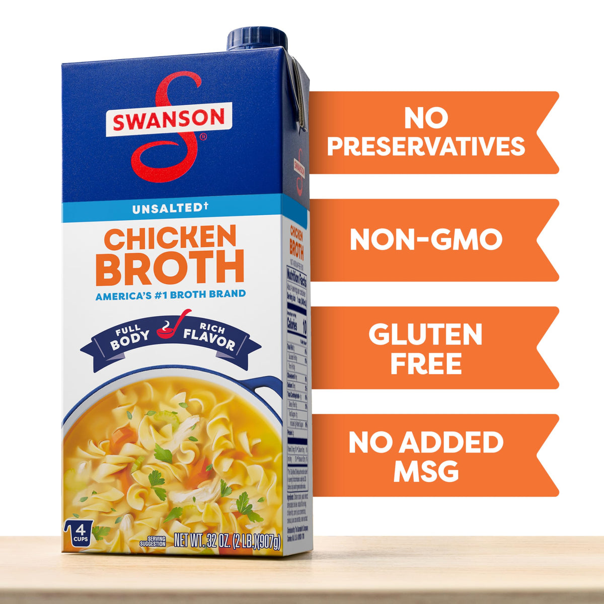 SWANSON S 100% Natural Unsalted Chicken Broth – 12 Cartons, 32 oz Each