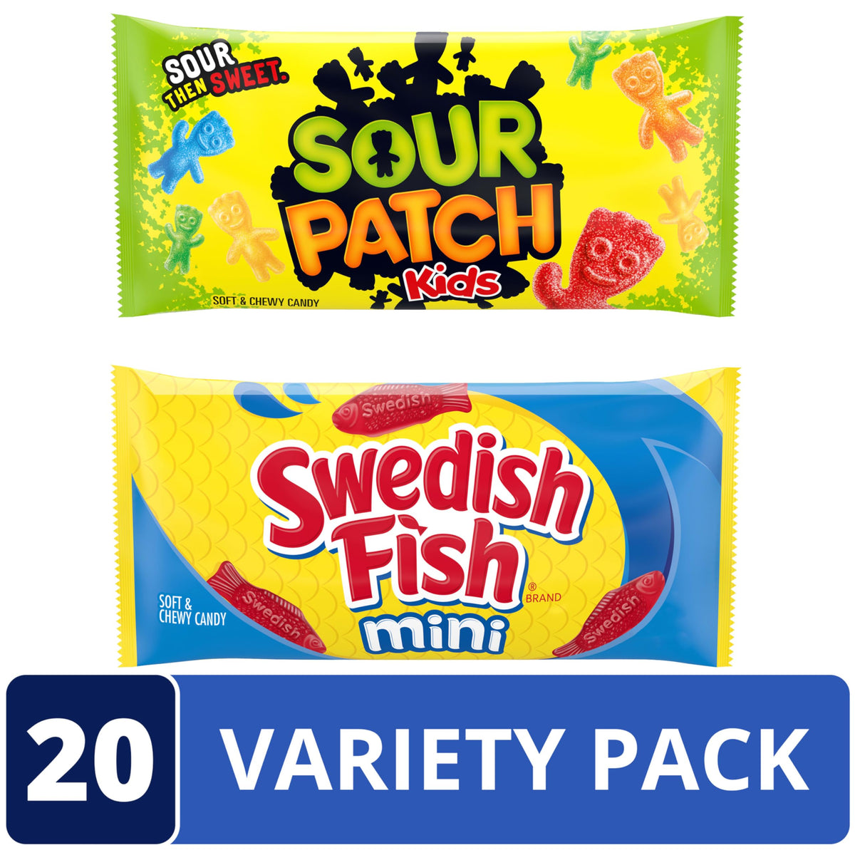 SOUR PATCH KIDS & SWEDISH FISH Mini Soft & Chewy Candy Variety Pack — 20 Snack Packs