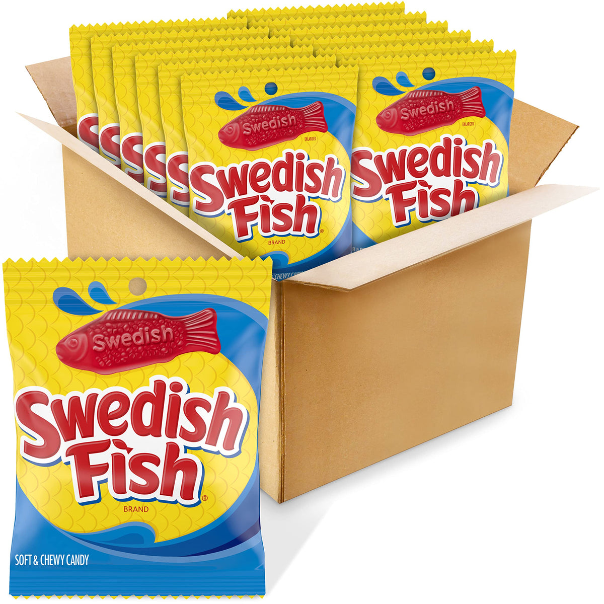 SWEDISH FISH Soft & Chewy Candy – 12 Bags of Fruity Red Fish (Fat Free)