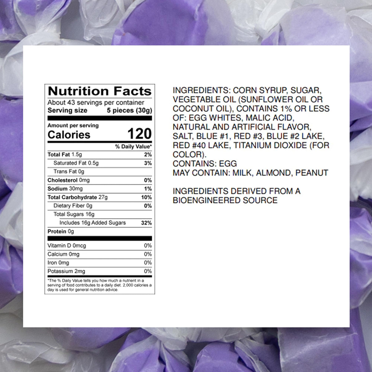 Sweet Candy Company Salt Water Taffy – Huckleberry Flavor, 3 lb Bulk, Individually Wrapped