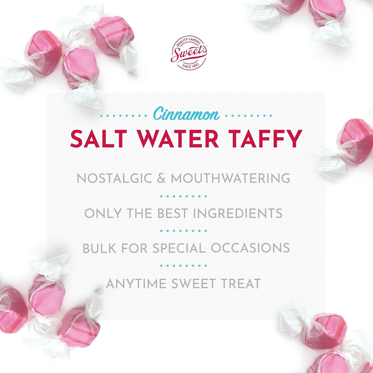 Sweet Candy Company Salt Water Taffy Cinnamon - 3 lb Bulk Bag, Individually Wrapped, Gluten Free