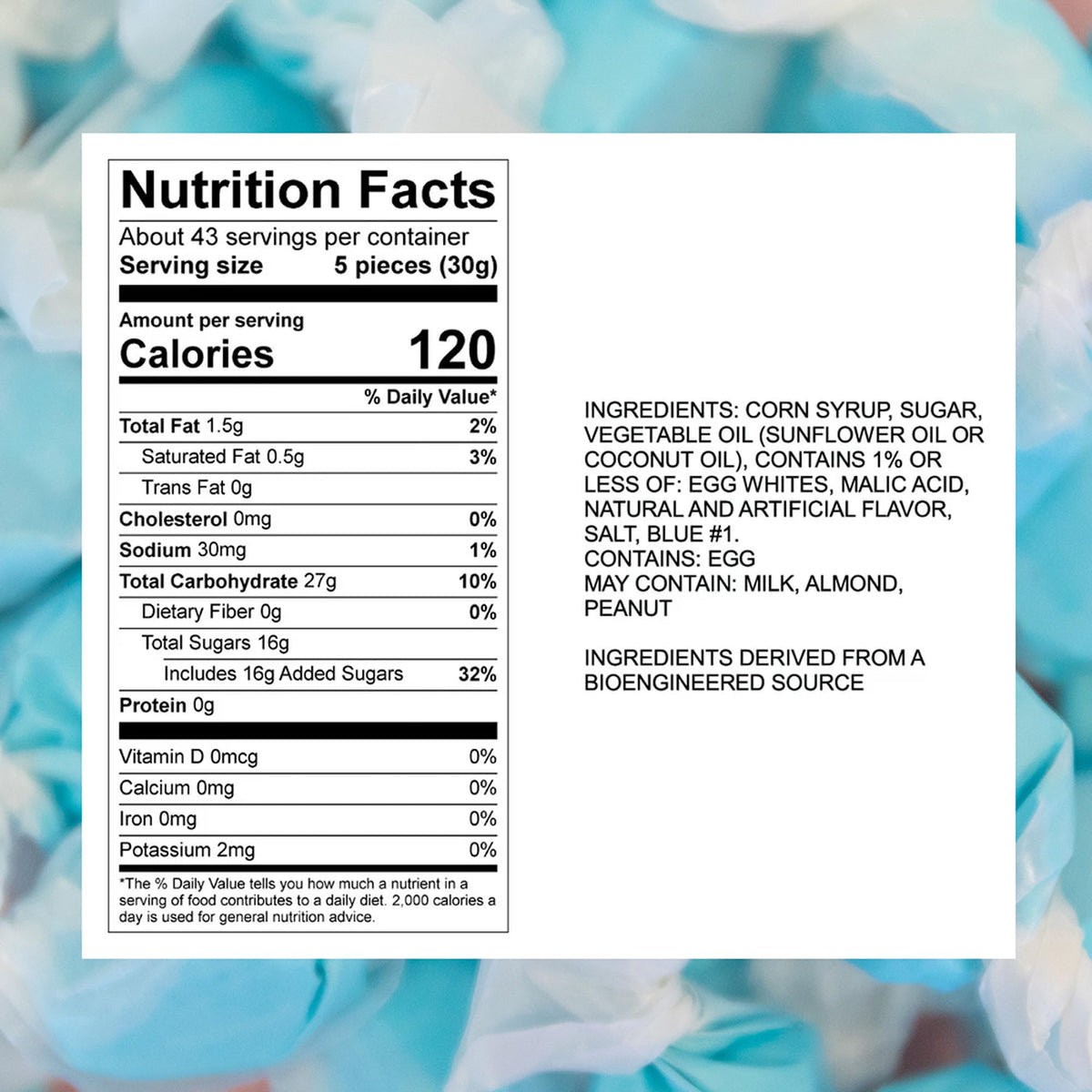 Sweet Candy Company Salt Water Taffy – Blue Raspberry, 3 lb Bulk, Individually Wrapped, Gluten Free