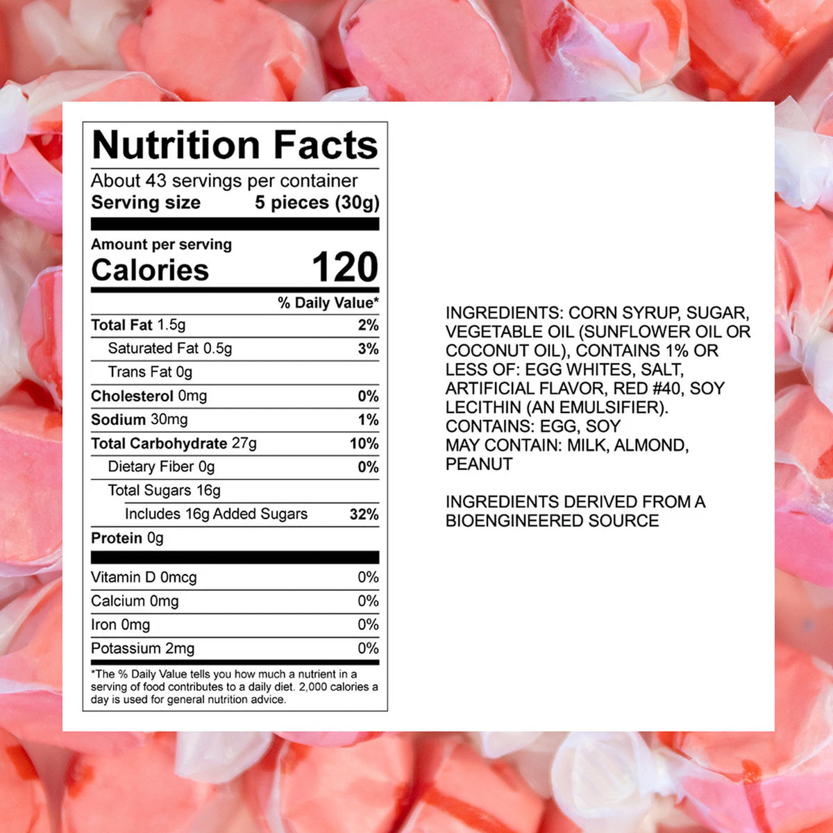 Sweet Candy Company Salt Water Taffy Cinnamon - 3 lb Bulk Bag, Individually Wrapped, Gluten Free