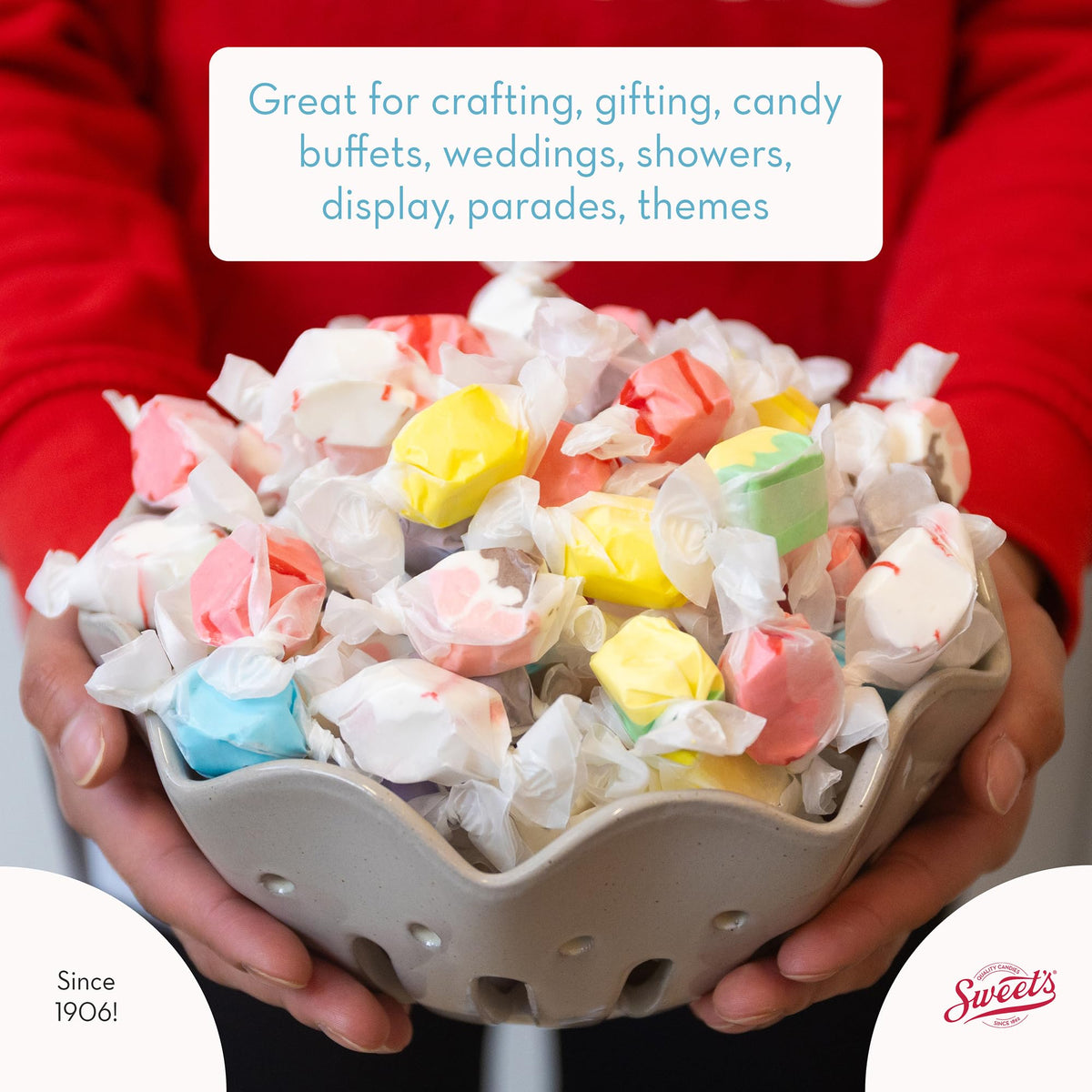 Sweet Candy Company Salt Water Taffy – Blue Raspberry, 3 lb Bulk, Individually Wrapped, Gluten Free