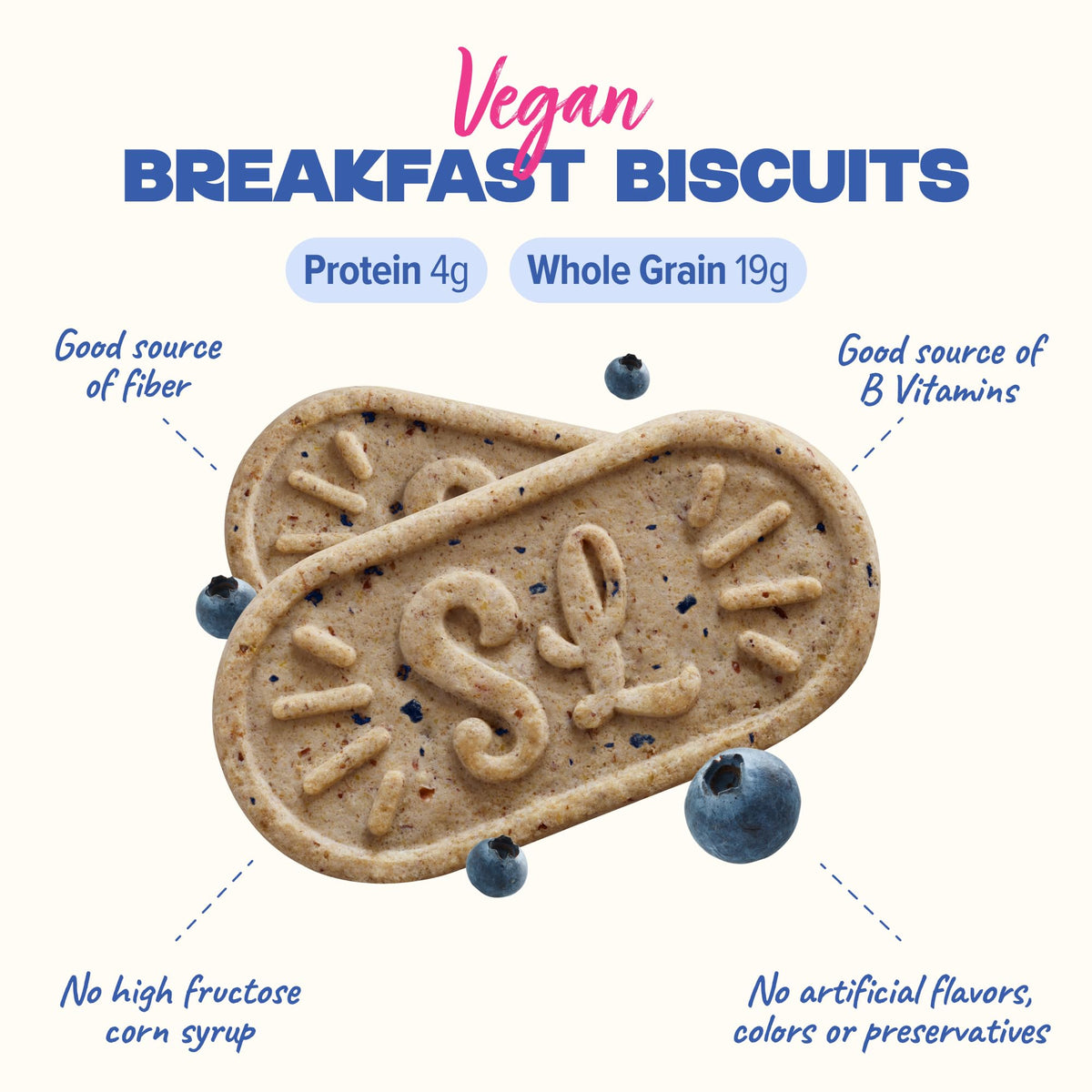 Sweet Loren's Vegan Blueberry Breakfast Biscuits – 4g Protein, 19g Whole Grains | Gluten-Free & Dairy-Free