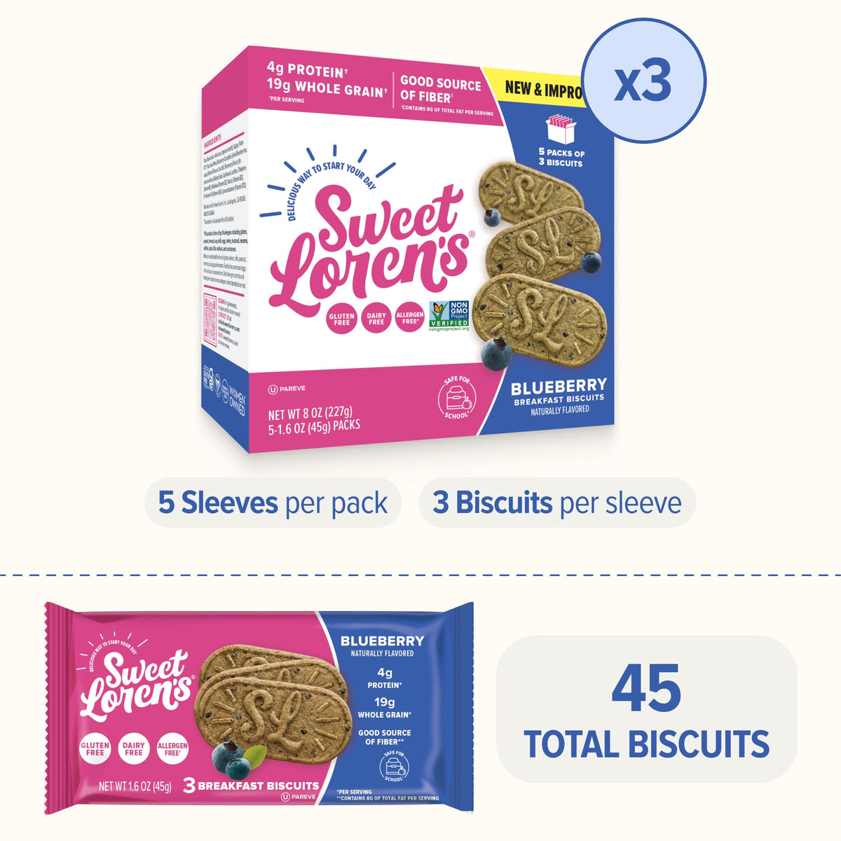 Sweet Loren's Vegan Blueberry Breakfast Biscuits – 4g Protein, 19g Whole Grains | Gluten-Free & Dairy-Free