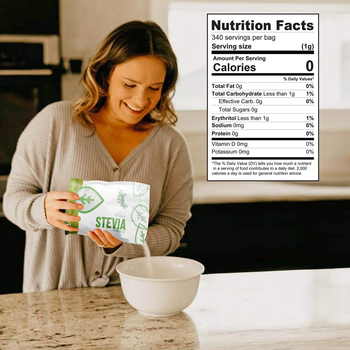 Sweet Nature Stevia Erythritol Sweetener Powder – Keto Sugar Substitute, Vegan, Kosher, 32 oz