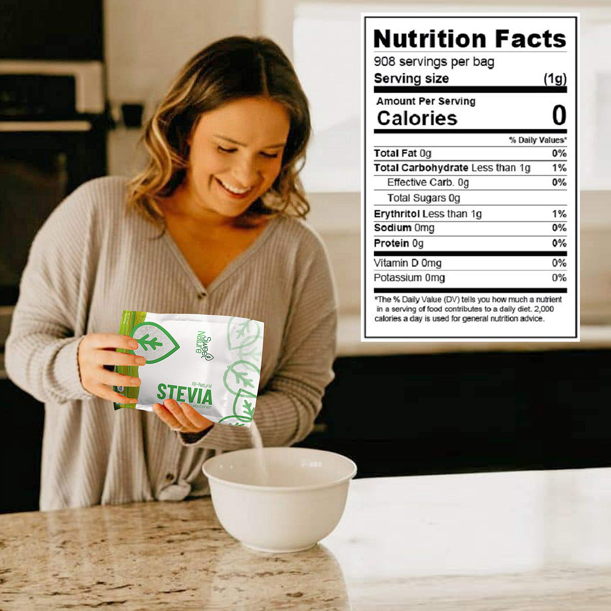 Sweet Nature Stevia Erythritol Sweetener Powder – Keto Sugar Substitute, Vegan, Kosher, 32 oz