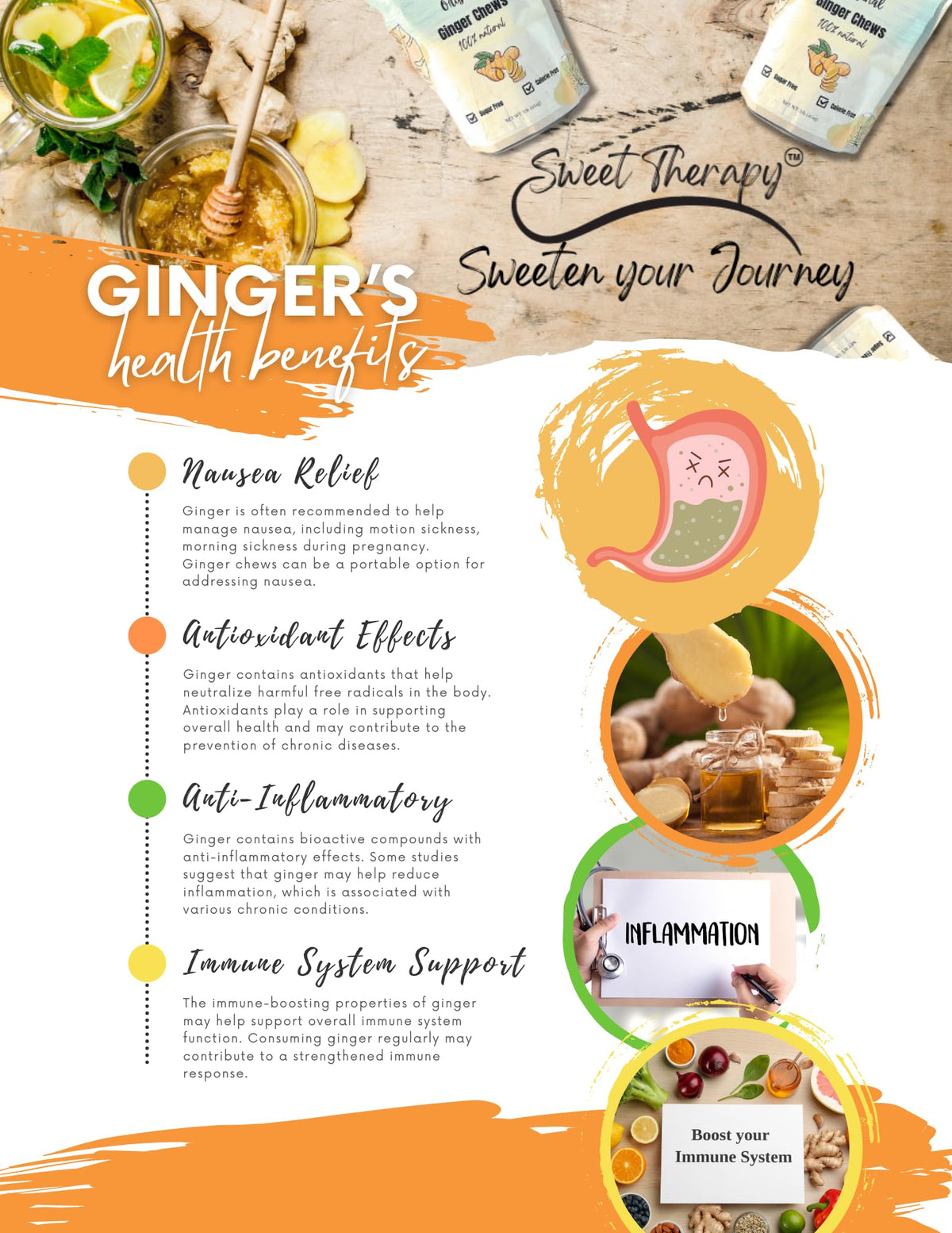 Sweet Therapy Sugar Free Ginger Chews | Zero Sugar Candy | Calorie-Free Ginger Snack