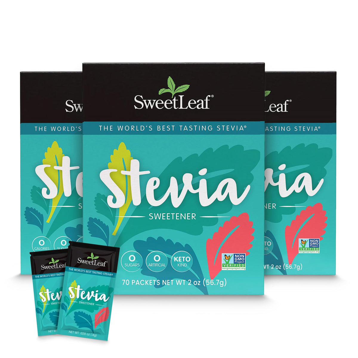 SweetLeaf Stevia Packets – Zero Calorie Sweetener with Stevia, 70 Packets per Pack, 3-Pack