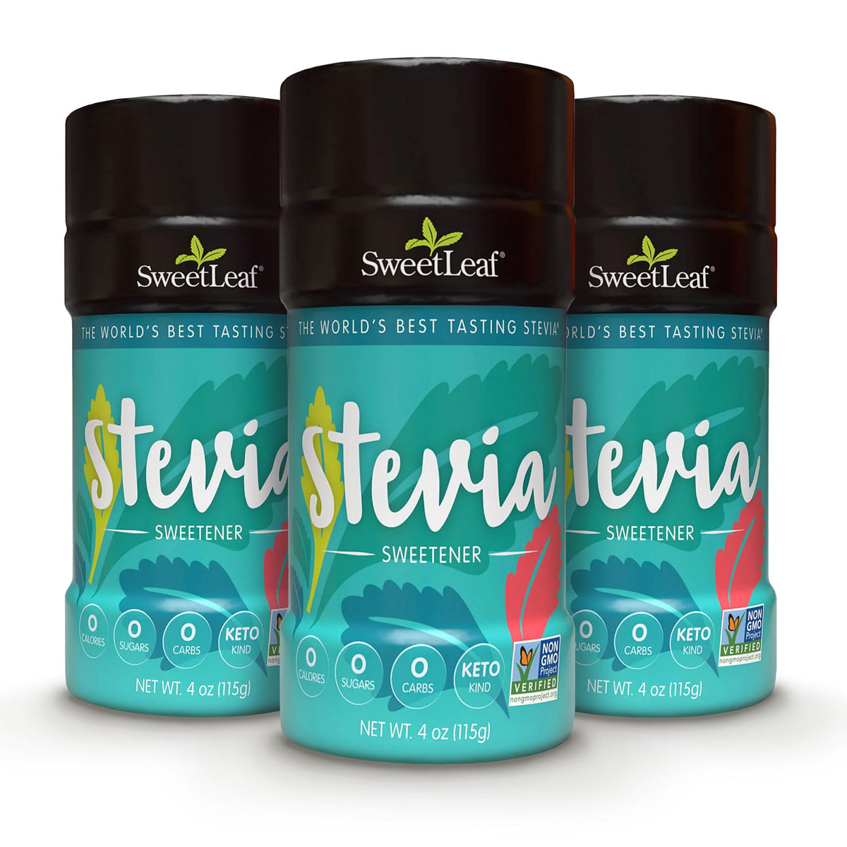 SweetLeaf Stevia Powder Shaker Jar – Zero Calorie Sweetener with Stevia Leaf Extract, Keto Friendly, Non-GMO, Gluten Free (4 oz, Pack of 3)
