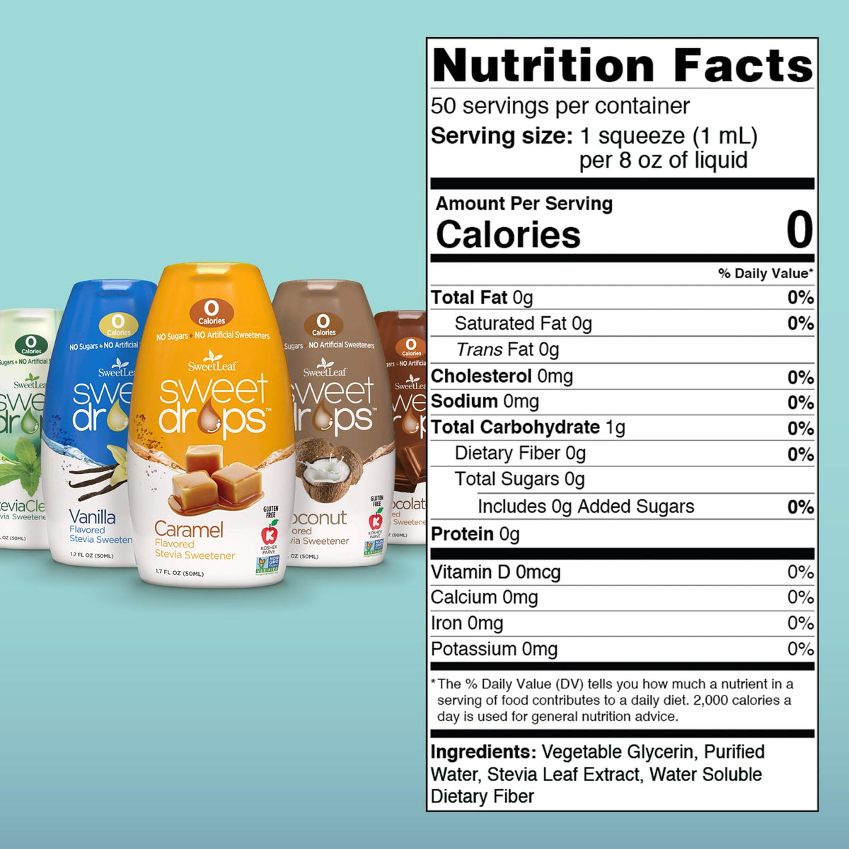 SweetLeaf Sweet Drops - Zero-Calorie Flavored Stevia Liquid Sweetener (5 x 1.7 oz)