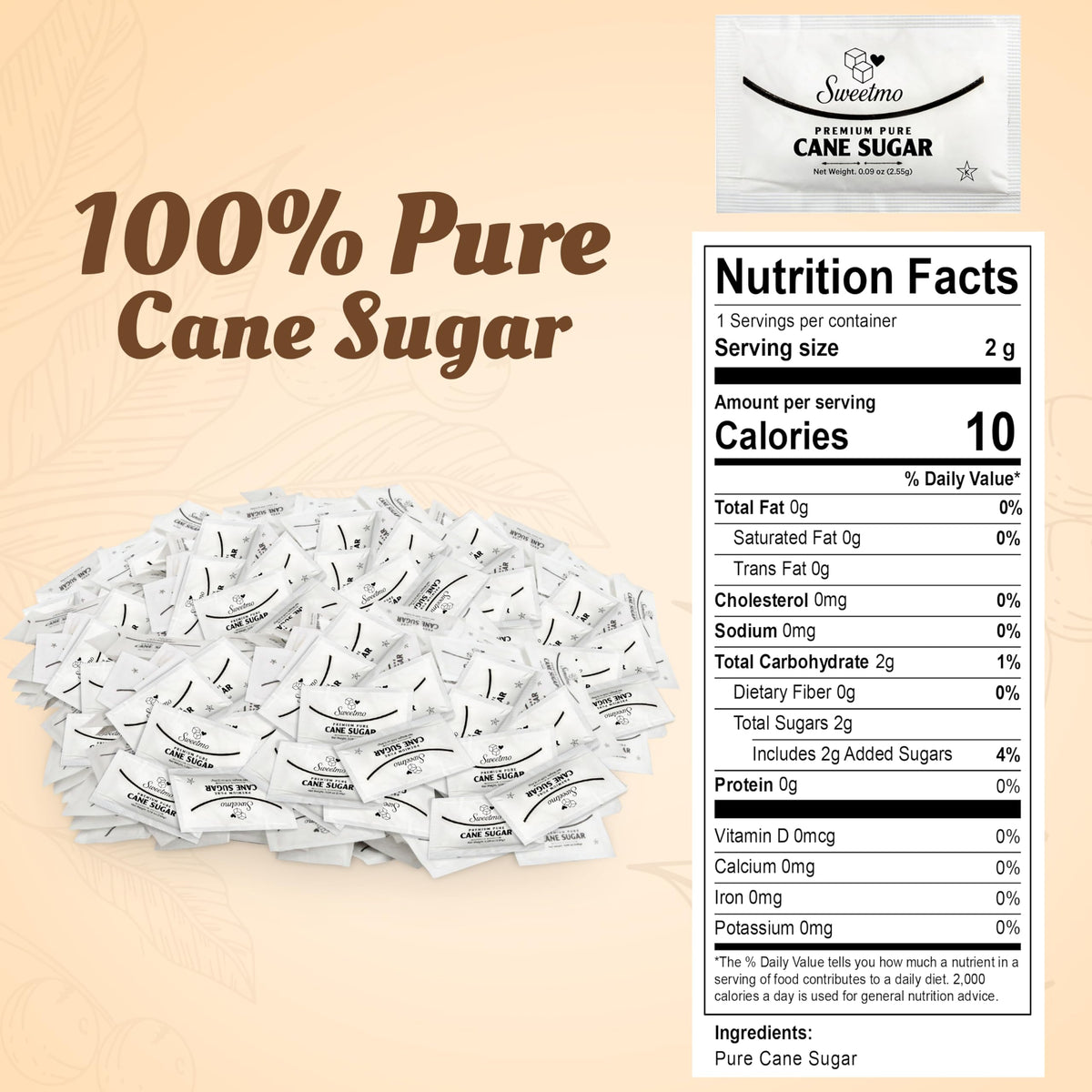 Sweetmo Sugar Packets 1000 Count – Pure Cane White Sugar Packets for Coffee & Food Service