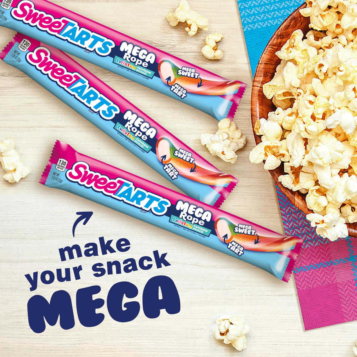 SweeTARTS Mega Filled Ropes Candy – Twisted Rainbow Punch, 1.32 oz (24ct)