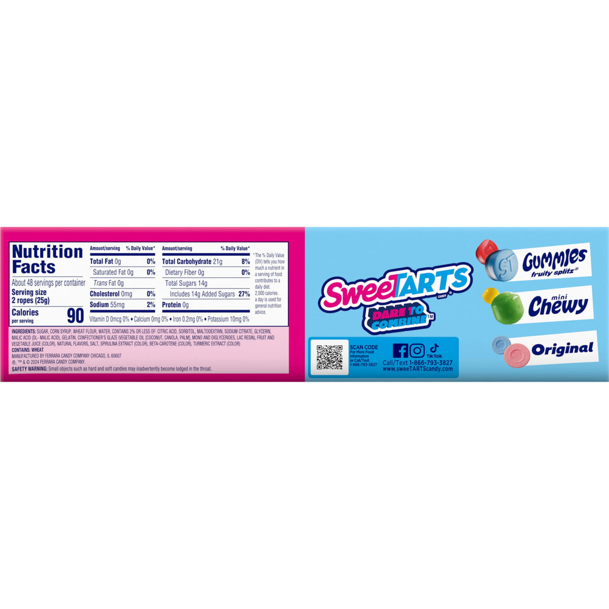 SweeTARTS Twisted Rainbow Ropes Share Pack – 3.5 oz, 12 Count | Soft Chewy Candy