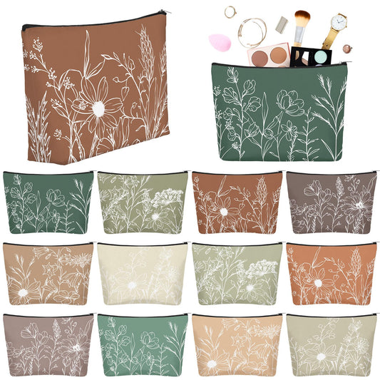 Sweetude 12 Pcs Boho Line Flowers Makeup Bags Bulk Cosmetic Pouch for Women