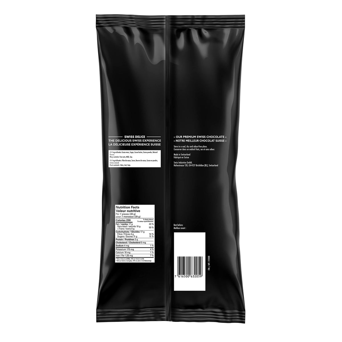 Swiss Delice Dark Chocolate Squares – 72% Cacao, Individually Wrapped, 2.87 lb Bulk