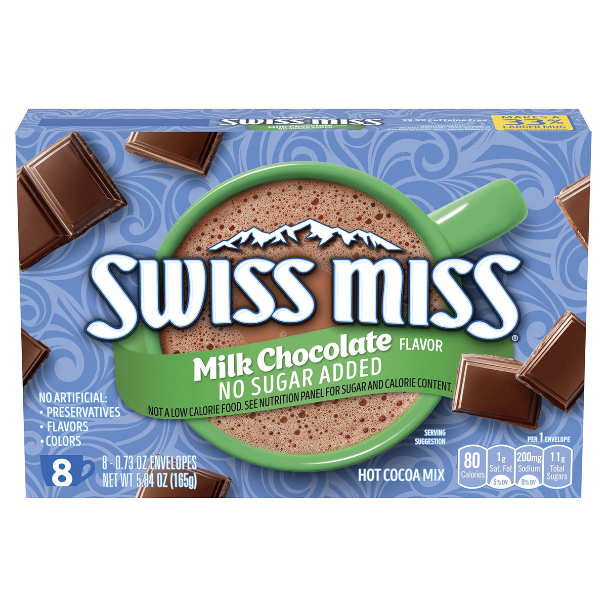 Swiss Miss No Sugar Added Milk Chocolate Hot Cocoa Mix – 12 Boxes, 0.73 oz Envelopes