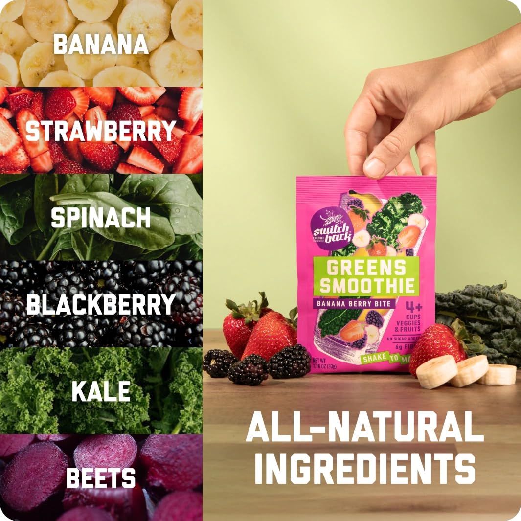 Switchback Whole Food Greens Smoothie Powder Mix (7-Pack) | No Algae Taste, No Added Sugar, Clump-Free On-The-Go Packets