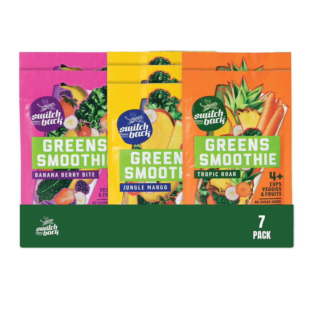 Switchback Whole Food Greens Smoothie Powder Mix (7-Pack) | No Algae Taste, No Added Sugar, Clump-Free On-The-Go Packets