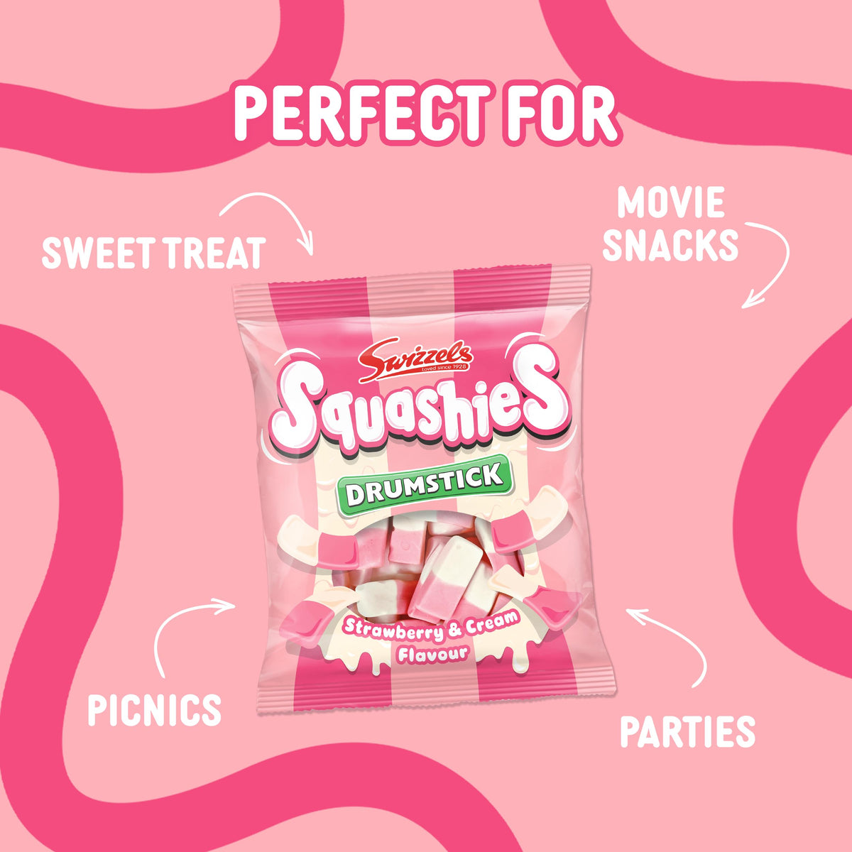 Swizzels Squashies Strawberry & Cream 120g – Pack of 6 | Soft Chewy, Gluten-Free