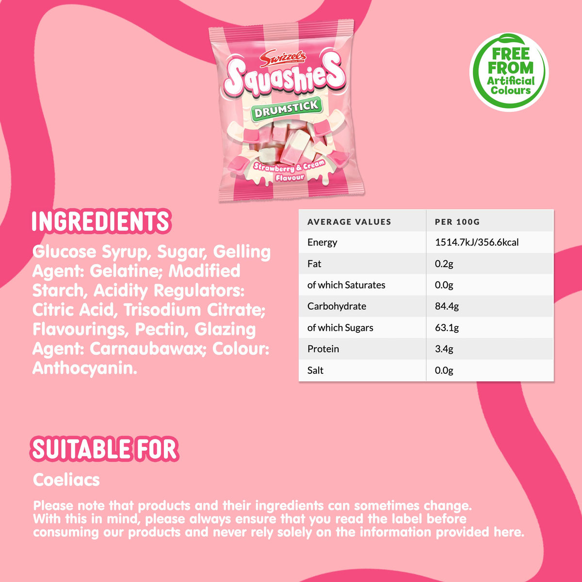 Swizzels Squashies Strawberry & Cream 120g – Pack of 6 | Soft Chewy, Gluten-Free
