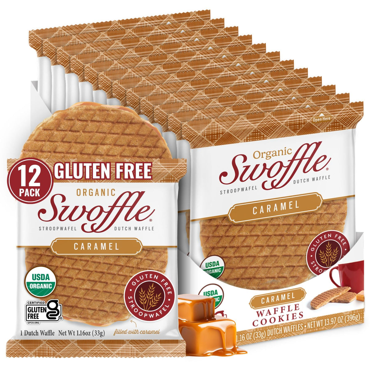 Swoffle Gluten-Free Organic Caramel Stroopwafels – 12 Wafers, Non-GMO, Kosher, Dairy-Free