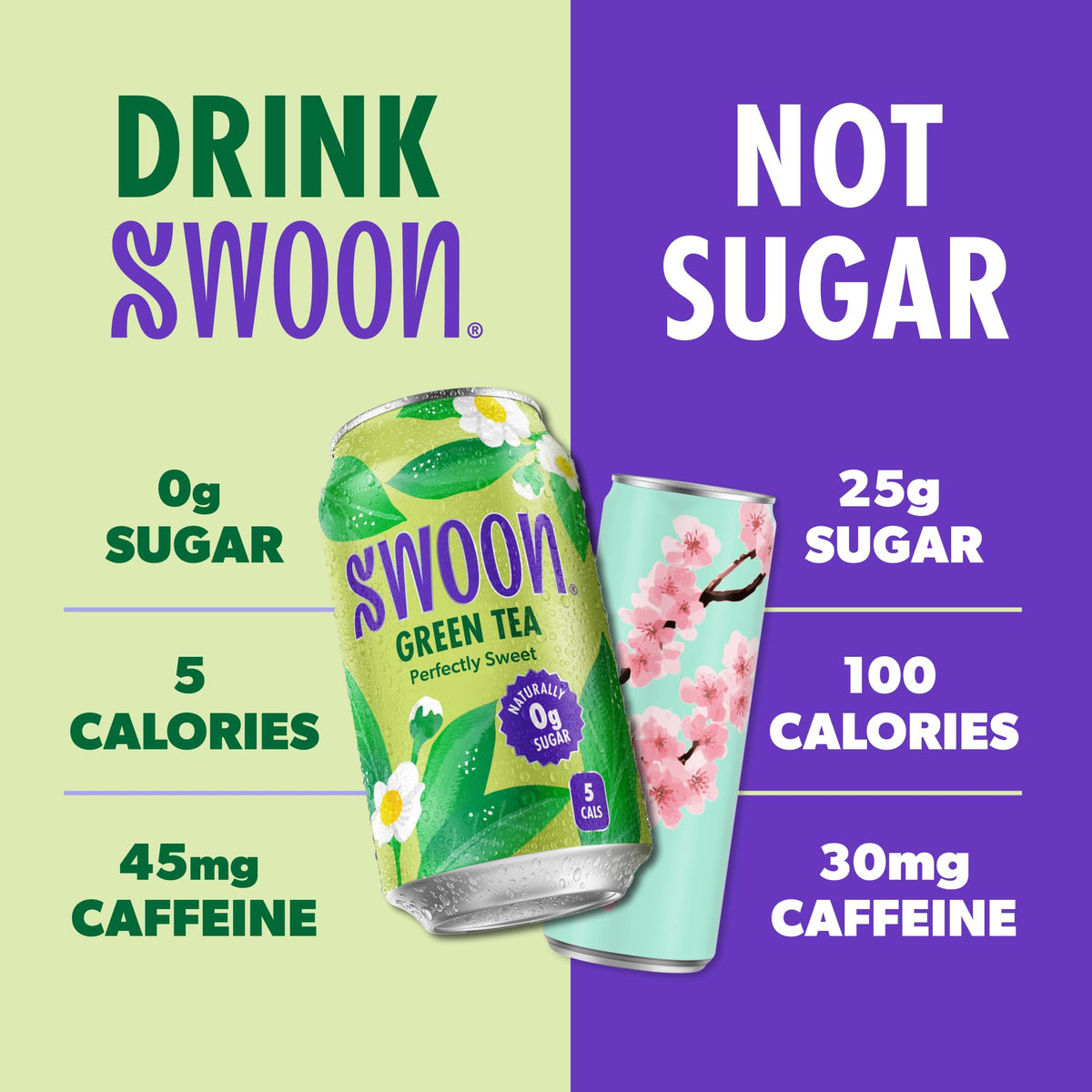 Swoon Perfectly Sweet Green Tea | Zero Sugar, Lightly Caffeinated, 5 Calories