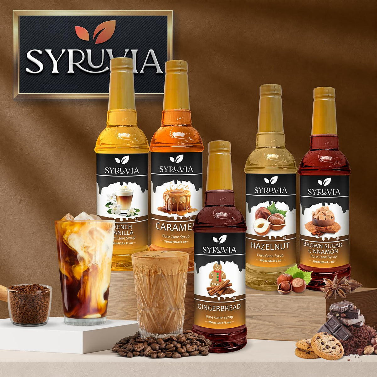 SYRUVIA Coffee Syrup Variety Pack – Vanilla, Caramel, Hazelnut & Salted Caramel, 25.4 fl oz Kosher