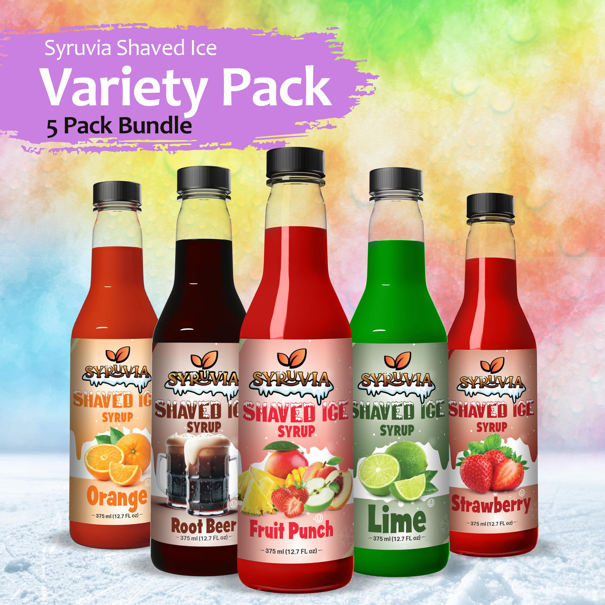 SYRUVIA Snow Cone Syrup 12.7oz — Root Beer, Lime, Orange, Strawberry, Fruit Punch | Kosher & Dairy Free