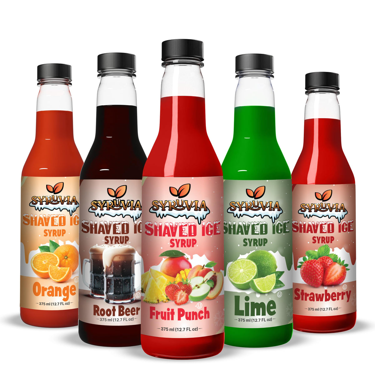 SYRUVIA Snow Cone Syrup 12.7oz — Root Beer, Lime, Orange, Strawberry, Fruit Punch | Kosher & Dairy Free