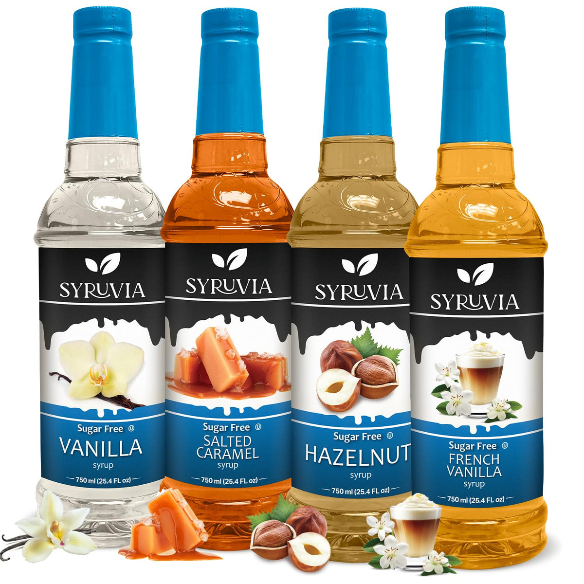 SYRUVIA Sugar Free Coffee Syrup Variety Pack – 4 Flavors, 25.4 oz Bottles, Gluten Free & Kosher