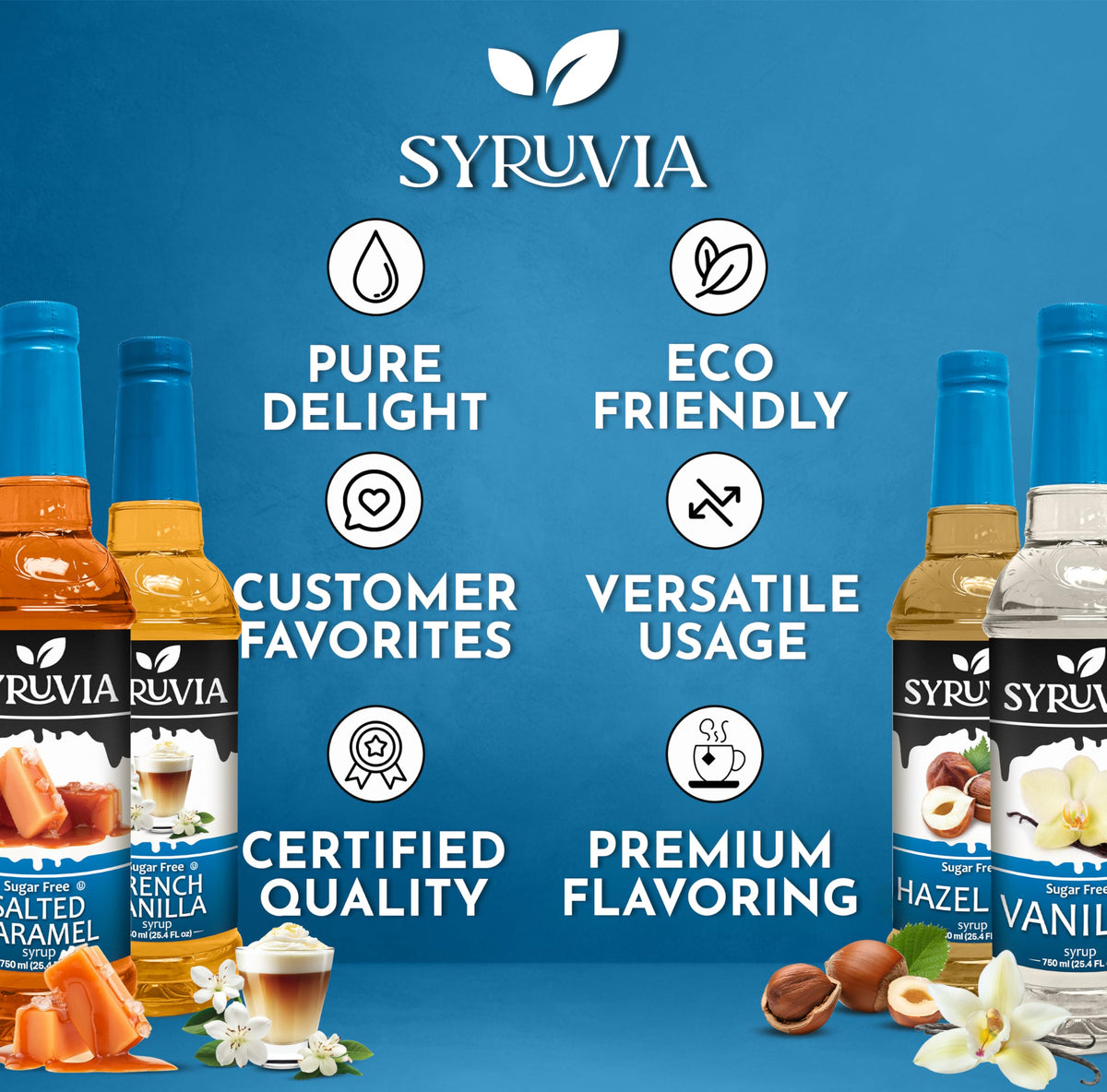 SYRUVIA Sugar Free Coffee Syrup Variety Pack – 4 Flavors, 25.4 oz Bottles, Gluten Free & Kosher