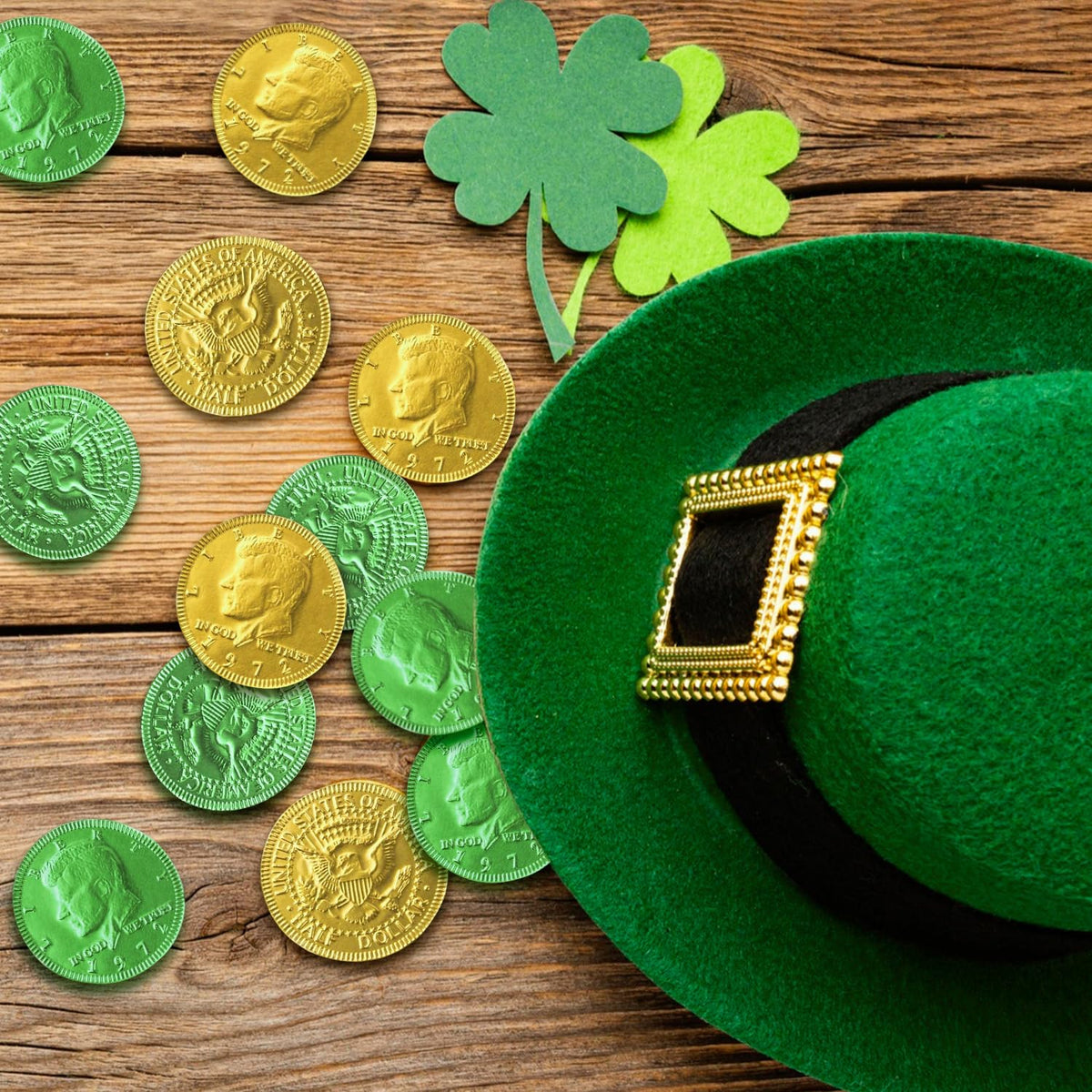 Taboom Belgian Milk Chocolate Coins – Gold & Green, 100-Count Bulk Pack for St. Patrick's Day