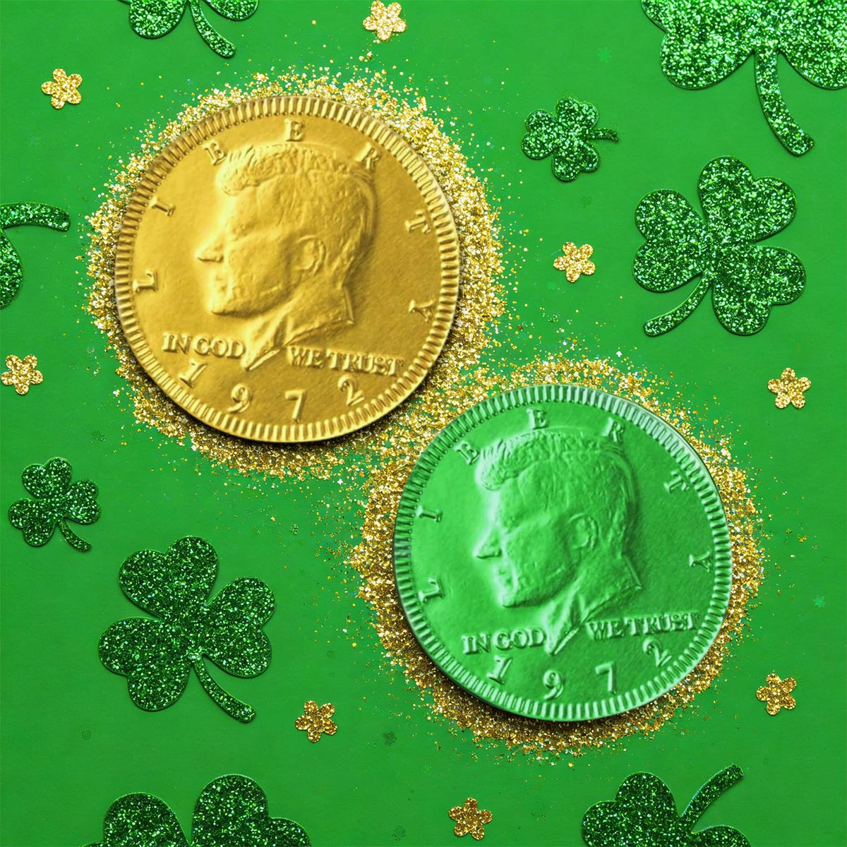 Taboom Belgian Milk Chocolate Coins – Gold & Green, 100-Count Bulk Pack for St. Patrick's Day