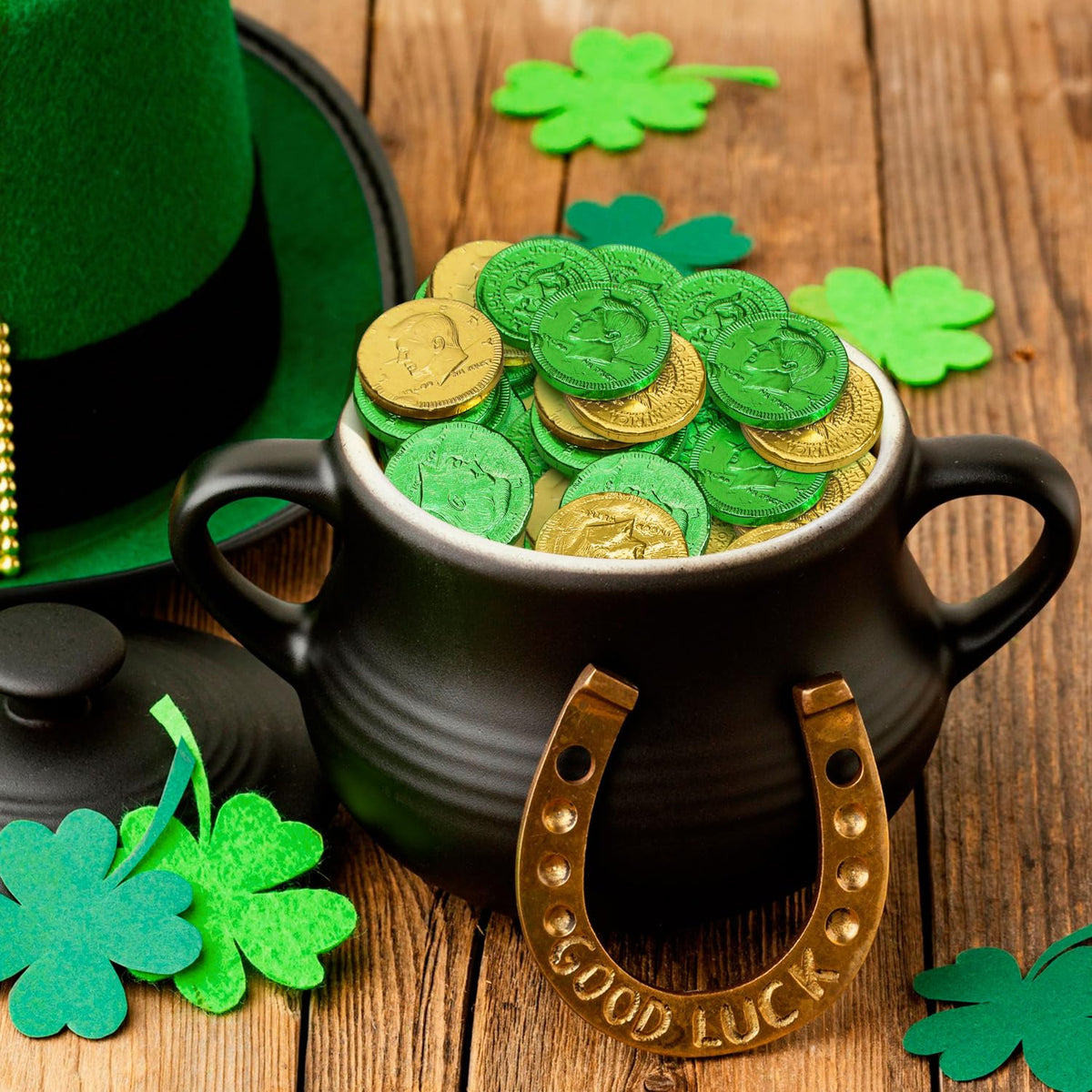 Taboom Belgian Milk Chocolate Coins – Gold & Green, 100-Count Bulk Pack for St. Patrick's Day