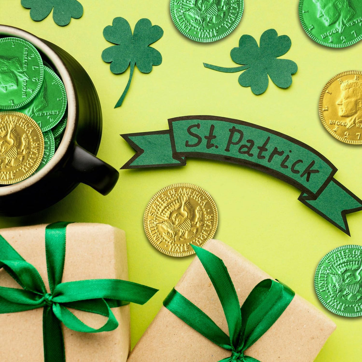 Taboom Belgian Milk Chocolate Coins – Gold & Green, 100-Count Bulk Pack for St. Patrick's Day