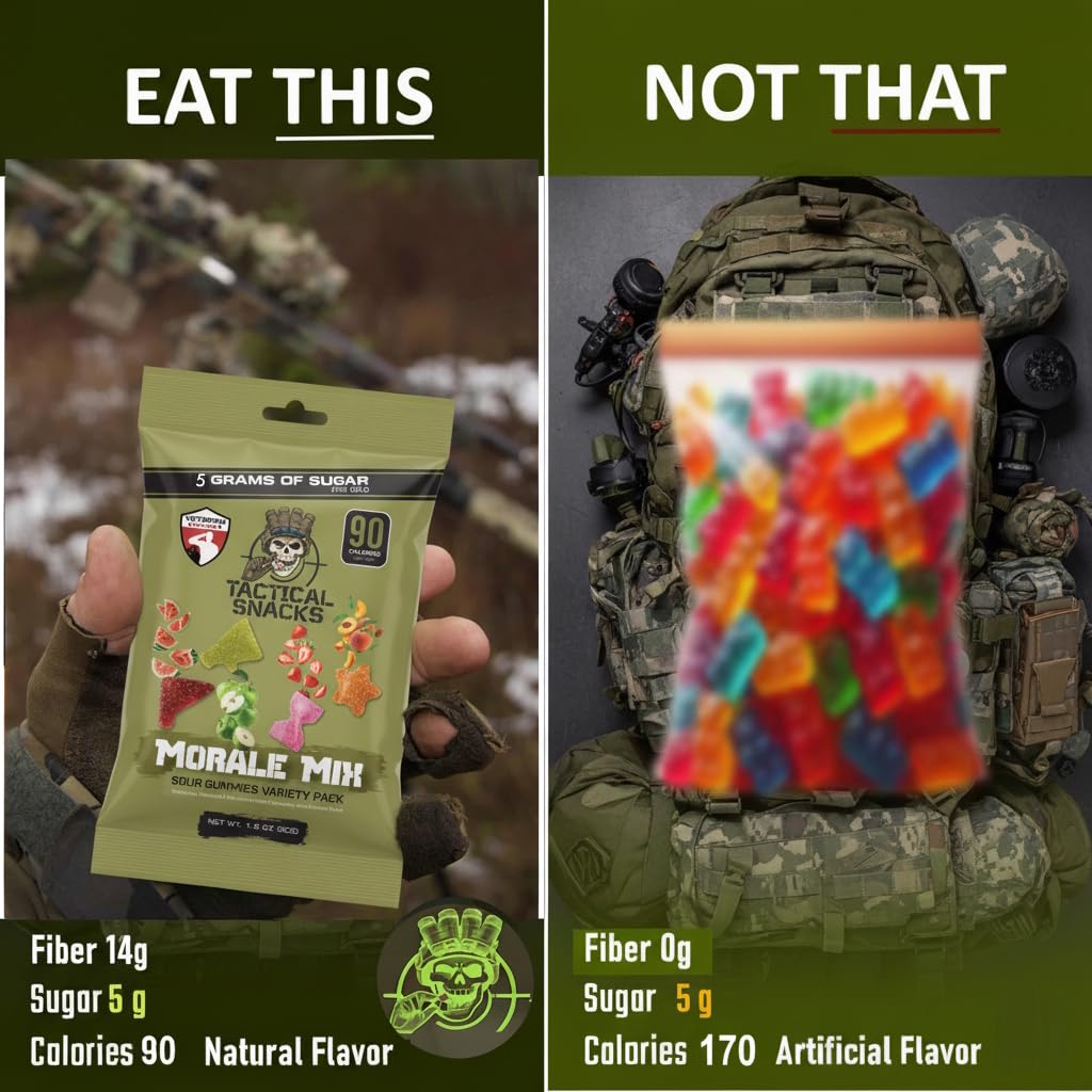 Tactical Snacks Sour Gummies — 3g Sugar, 55–80 Calories per Bag | Veteran-Owned Morale Mix Variety Pack