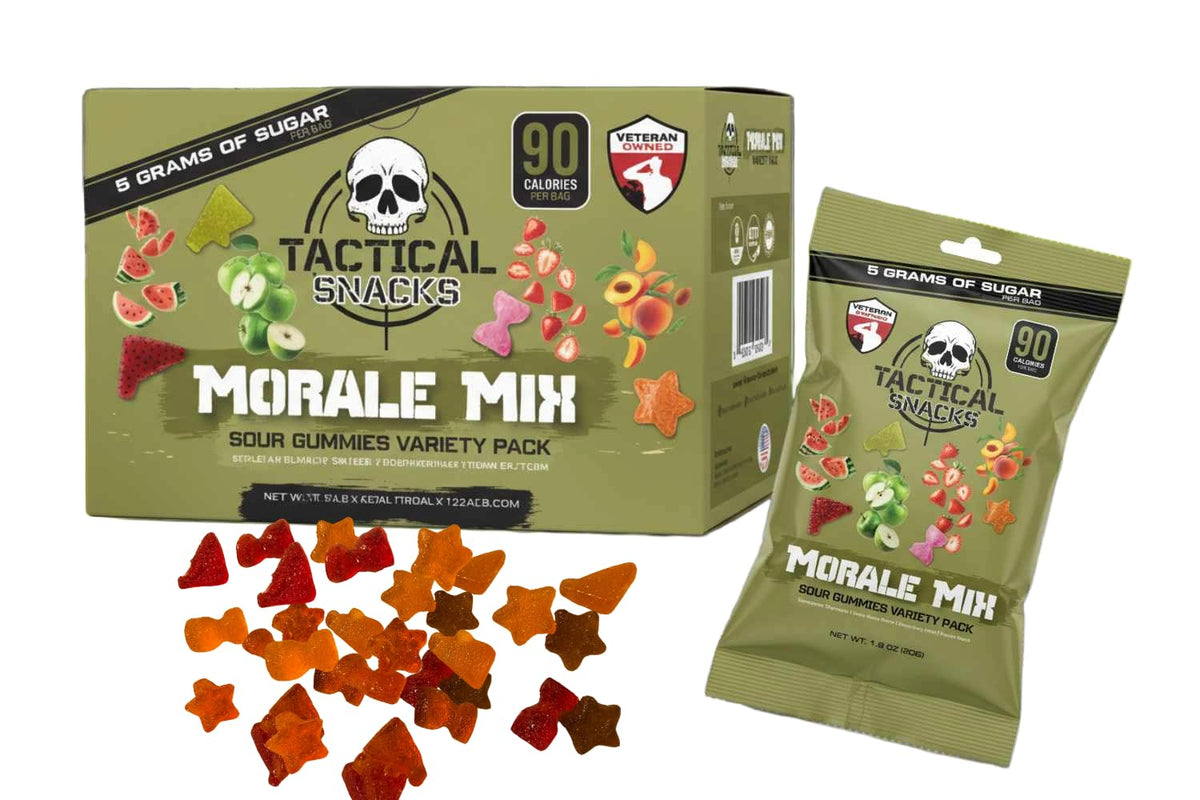 Tactical Snacks Sour Gummies — 3g Sugar, 55–80 Calories per Bag | Veteran-Owned Morale Mix Variety Pack